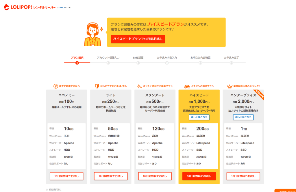 LOLIPOPの申込画面